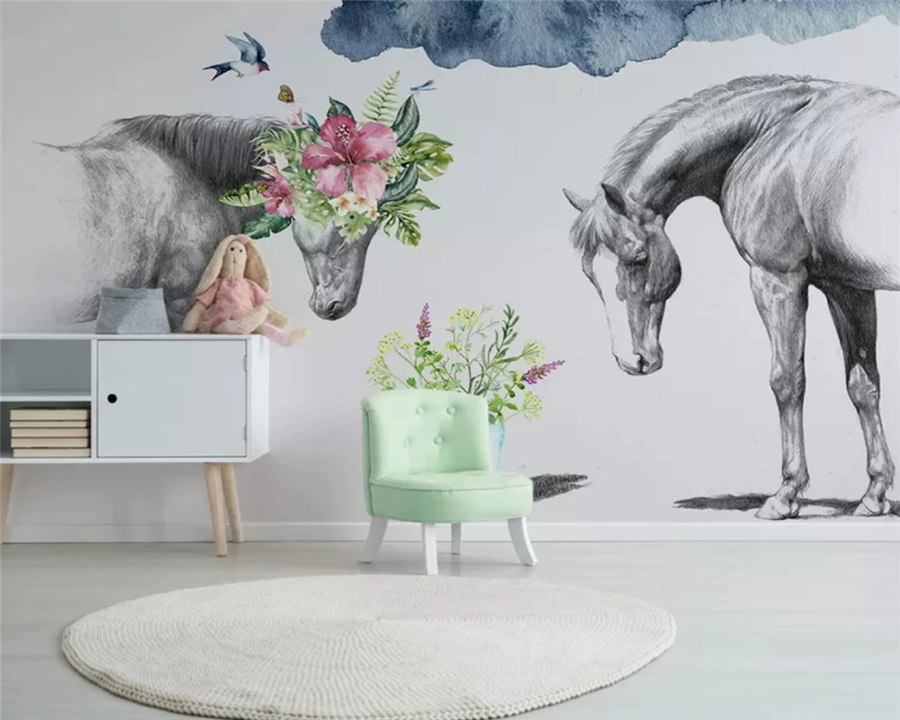 beibehang Custom Nordic creative floral black white couple horse wall paper TV background papel de parede wallpaper papier peint
beibehang Custom Nordic creative floral black white couple horse wall paper TV background papel de parede wallpaper papier peint