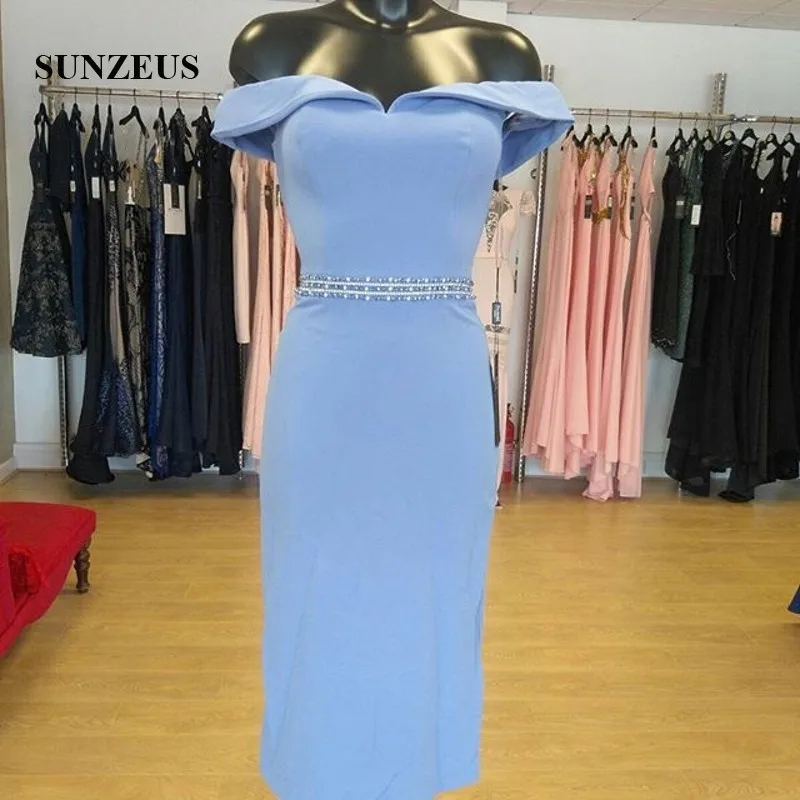 Sheath Off Shoulder Tea Length Evening Party Dresses Beaded Waistline Elegant Women Formal Gowns Dinnner Dress 2019
Sheath Off Shoulder Tea Length Evening Party Dresses Beaded Waistline Elegant Women Formal Gowns Dinnner Dress 2019