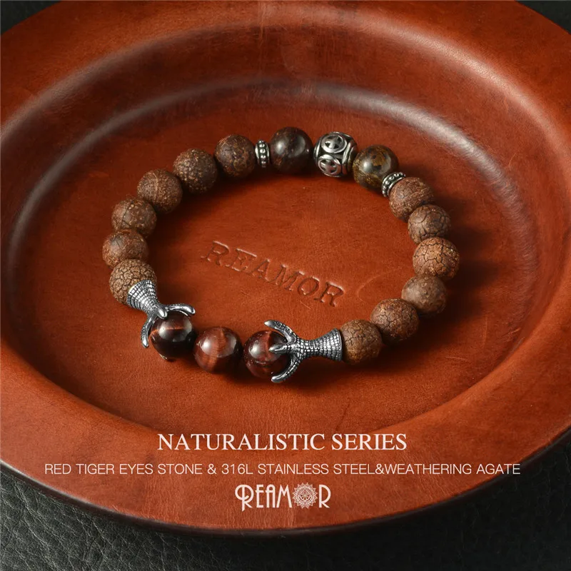 REAMOR Eagle Claw Red Tiger Eye Natural Stone Bracelet for Men Stainless Steel Dragon Claw Beaded Bracelets Jewelry Gift
REAMOR Eagle Claw Red Tiger Eye Natural Stone Bracelet for Men Stainless Steel Dragon Claw Beaded Bracelets Jewelry Gift