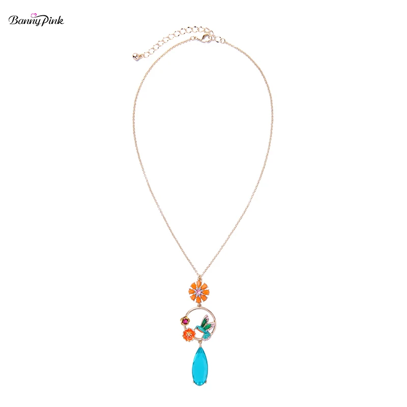 Ожерелье с подвеской в виде цветка и птицы из эмали|chain necklace|fashion necklacenecklace fashion |