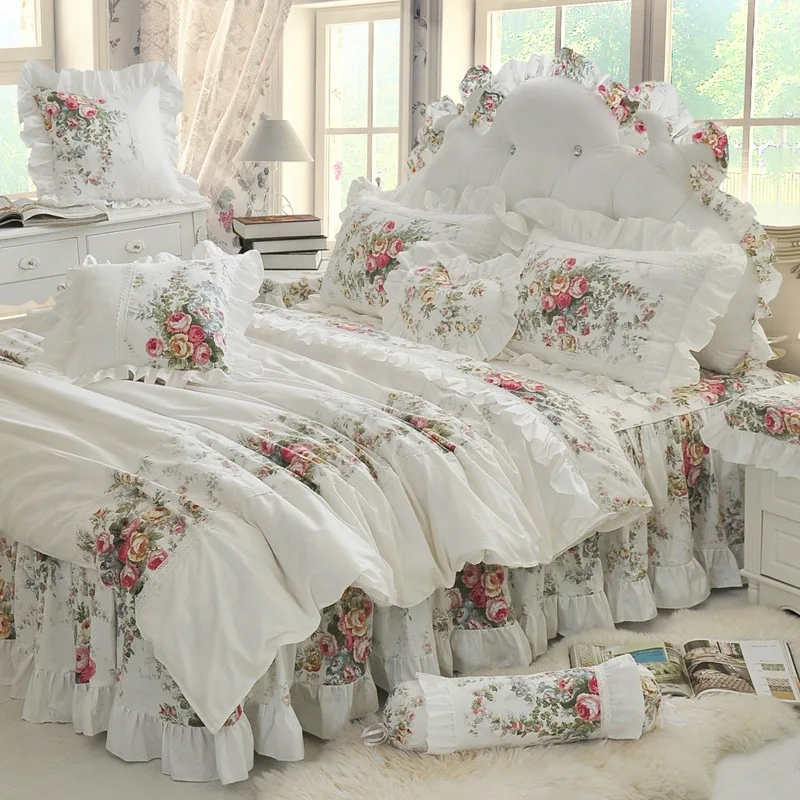New White Wedding Bedding Set Luxury 4pcs Wedding Korea Princess Duvet Cover Sets Bedspread Bed skirt 100% Cotton Home Textile
New White Wedding Bedding Set Luxury 4pcs Wedding Korea Princess Duvet Cover Sets Bedspread Bed skirt 100% Cotton Home Textile