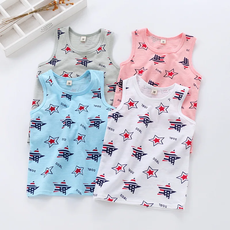 2019 summer boys girls T shirt Pure cotton Slub printing Sailing Stars I-shaped kids vest Korean pinkycolor Children's clothing 
2019 summer boys girls T shirt Pure cotton Slub printing Sailing Stars I-shaped kids vest Korean pinkycolor Children's clothing