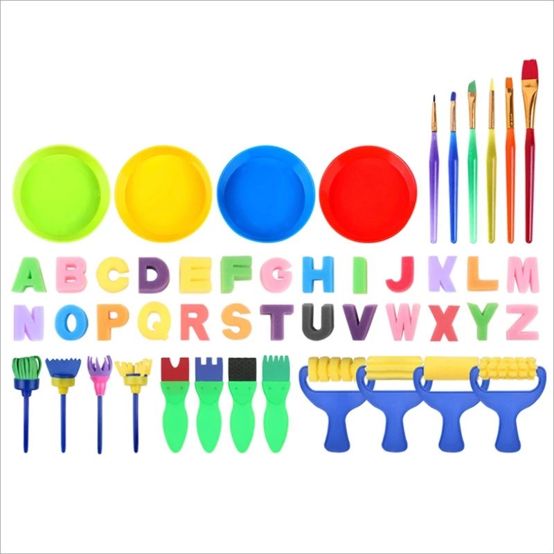 Children'S Art And Craft 48 Piece Sponge Brush Painting Kit Early Diy Learning Including Foam Crafts Bru | Канцтовары для офиса
