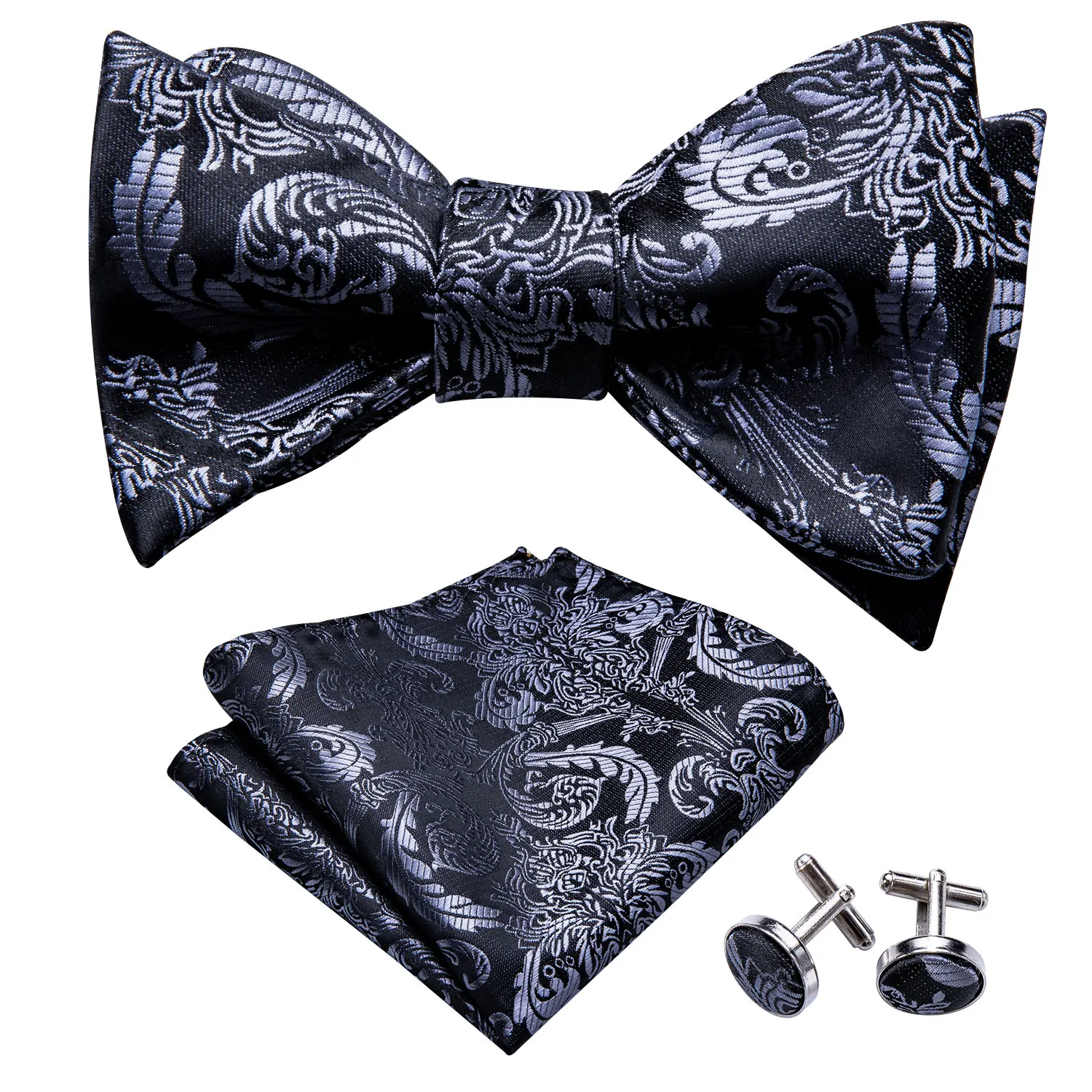 Wedding Bowtie Set Gift Box Barry.wang Designer Hanky Cufflinks 100% Silk Floral Adjustable Mens Bow Tie Self Bowtie Silver Men
Wedding Bowtie Set Gift Box Barry.wang Designer Hanky Cufflinks 100% Silk Floral Adjustable Mens Bow Tie Self Bowtie Silver Men