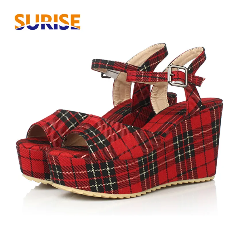 Casual Woman Platform Sandals 10cm Flat Wedge Heel Open Toe Checkered Cotton Fabric Summer Sweet Office Party Lolita Lady Sandal
Casual Woman Platform Sandals 10cm Flat Wedge Heel Open Toe Checkered Cotton Fabric Summer Sweet Office Party Lolita Lady Sandal