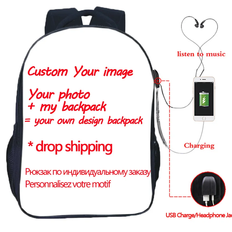Custom Your Image Customized Pattern USB Charge Students Boys Girls Backpacks Laptop backpack School Bag
Custom Your Image Customized Pattern USB Charge Students Boys Girls Backpacks Laptop backpack School Bag