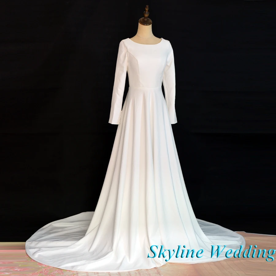 Vestido De Novia Satin White Ivory Wedding Dress New 2021 Lace Up Muslim Long Sleeves A Line Bridal Dresses Robe De Marriage
Vestido De Novia Satin White Ivory Wedding Dress New 2021 Lace Up Muslim Long Sleeves A Line Bridal Dresses Robe De Marriage