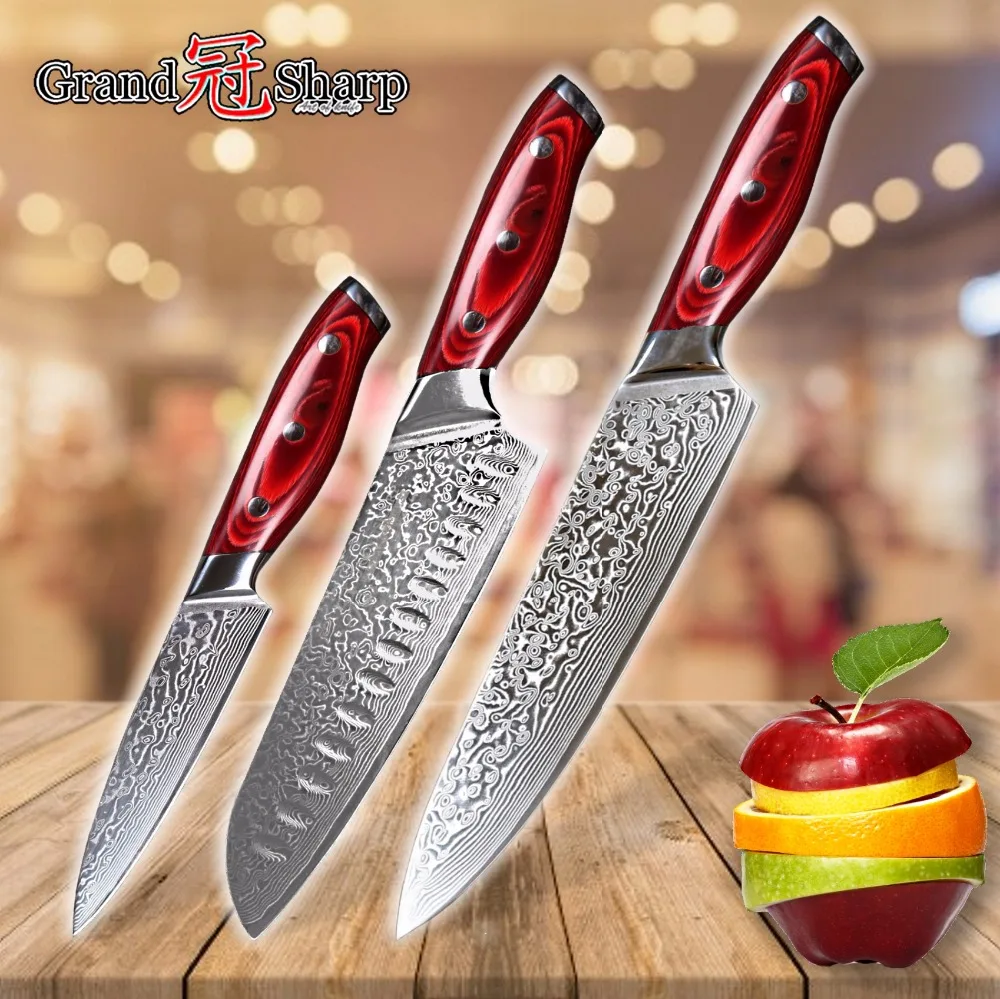 GRANDSHARP 3 pcs Damascus Knife Sets 67 Layers Japanese Damascus Steel vg10 Chef Japanese Santoku Utility Kitchen Knives Set NEW
GRANDSHARP 3 pcs Damascus Knife Sets 67 Layers Japanese Damascus Steel vg10 Chef Japanese Santoku Utility Kitchen Knives Set NEW