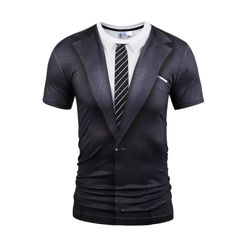 Men's 3D short sleeve T-shirt fake two piece printed suit printed short sleeve College style
Men's 3D short sleeve T-shirt fake two piece printed suit printed short sleeve College style