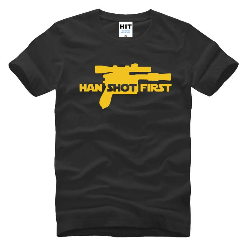 Бесплатная доставка футболки Han Shot First для мужчин забавные хлопковые мужские с