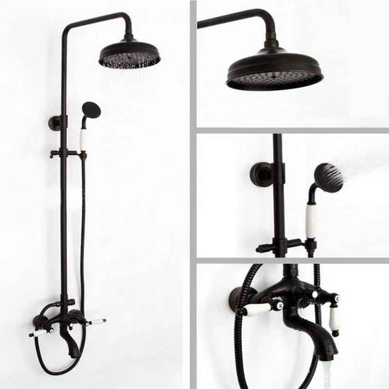 Black Oil Rubbed Brass Wall Mounted Bathroom Waterfall 8" Round Rain & Hand Shower & Tub Faucet Set Dual Ceramic Lever ahg045
Black Oil Rubbed Brass Wall Mounted Bathroom Waterfall 8" Round Rain & Hand Shower & Tub Faucet Set Dual Ceramic Lever ahg045