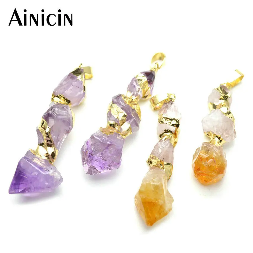 5pcs Natural Purple Yellow Crystal Pillar Pointed Pendants Gold Plating For Men and Women Jewelry
5pcs Natural Purple Yellow Crystal Pillar Pointed Pendants Gold Plating For Men and Women Jewelry