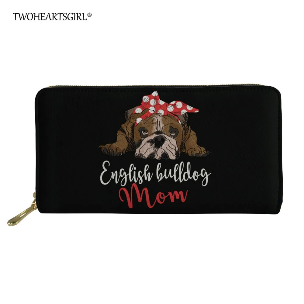 

Twoheartsgirl Black English Bulldog Print Women Money Bag Wallets Cute Female Ladies Clutch Purse with Credit Card Holders