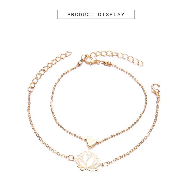 SLZBCY 2pcs/set Simple Heart Lotus Flower Charm Bracelets Gold Color Chain Bracelet For Women Girl 2019 New Fashion Jewelry
SLZBCY 2pcs/set Simple Heart Lotus Flower Charm Bracelets Gold Color Chain Bracelet For Women Girl 2019 New Fashion Jewelry