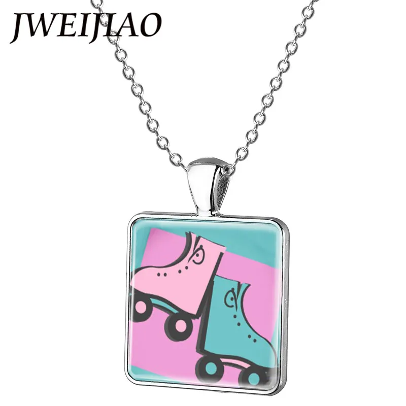 JWEIJIAO Fashion Skateboard Shoes/ Roller Skates/Ice Skate Pendant Necklace Square Charms Sweater Chain Gift ST66 | Украшения и