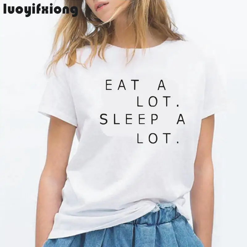 Модная женская футболка с надписью Eat A Lot Sleep A Lot, повседневная забавная футболка, женская футболка с коротким рукавом, женские топы
Модная женская футболка с надписью Eat A Lot Sleep A Lot, повседневная забавная футболка, женская футболка с коротким рукавом, женские топы