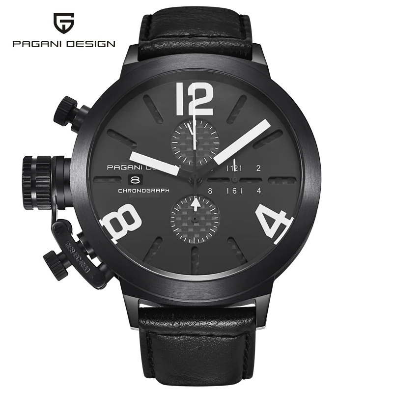 PAGANI DESIGN Big Dial Stainless Steel Men Watch Classico 53 Chrono Sports Quartz Clock Man Leather Military Wrist Watches | Наручные