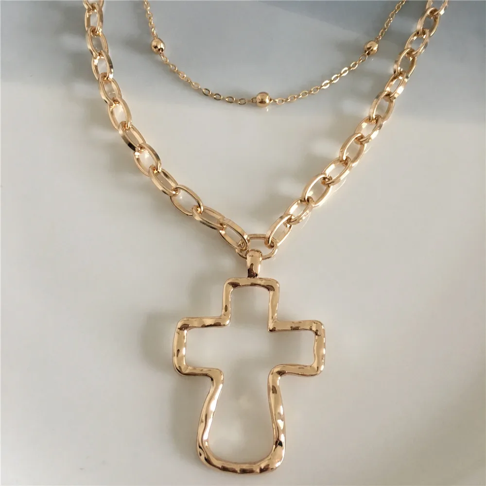 Gold color hammered Big Hollow Cross Hammered effect layered necklace for women Jewelry 2019 New arrival
Gold color hammered Big Hollow Cross Hammered effect layered necklace for women Jewelry 2019 New arrival