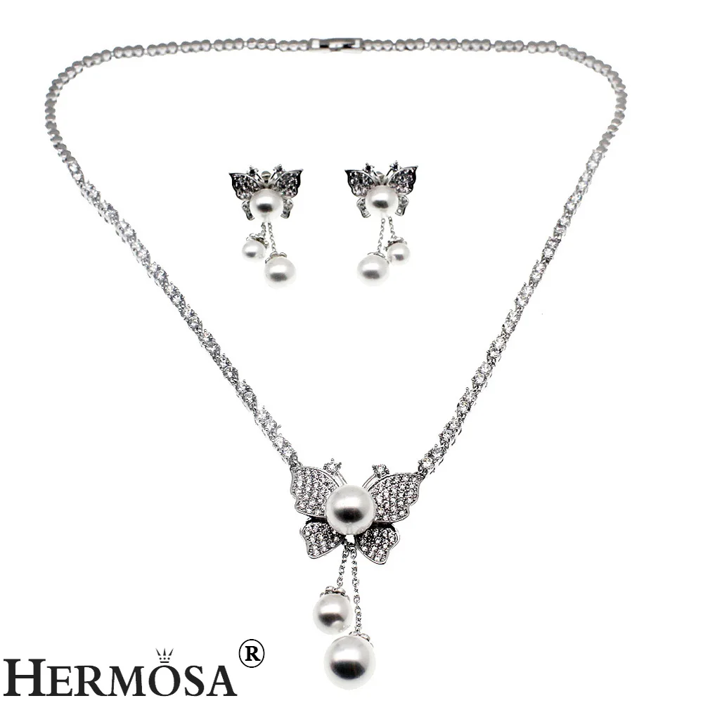 HERMOSA jewelry New Butterfly modeling Zircon pearl 925 Sterling Silver Accessories wedding jewelry Necklace Earrings set TZ439
HERMOSA jewelry New Butterfly modeling Zircon pearl 925 Sterling Silver Accessories wedding jewelry Necklace Earrings set TZ439