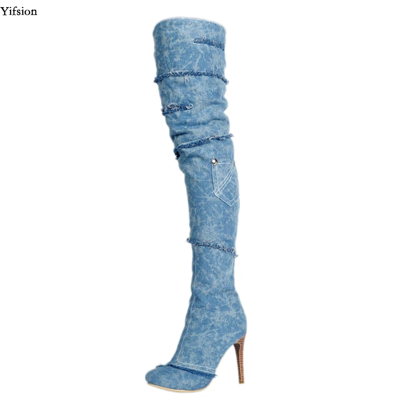 Olomm New Women Over The Knee Boots Denim Cloth Stiletto High Heels Boots Round Toe Blue Casual Shoes Women Plus US Size 5-15
Olomm New Women Over The Knee Boots Denim Cloth Stiletto High Heels Boots Round Toe Blue Casual Shoes Women Plus US Size 5-15