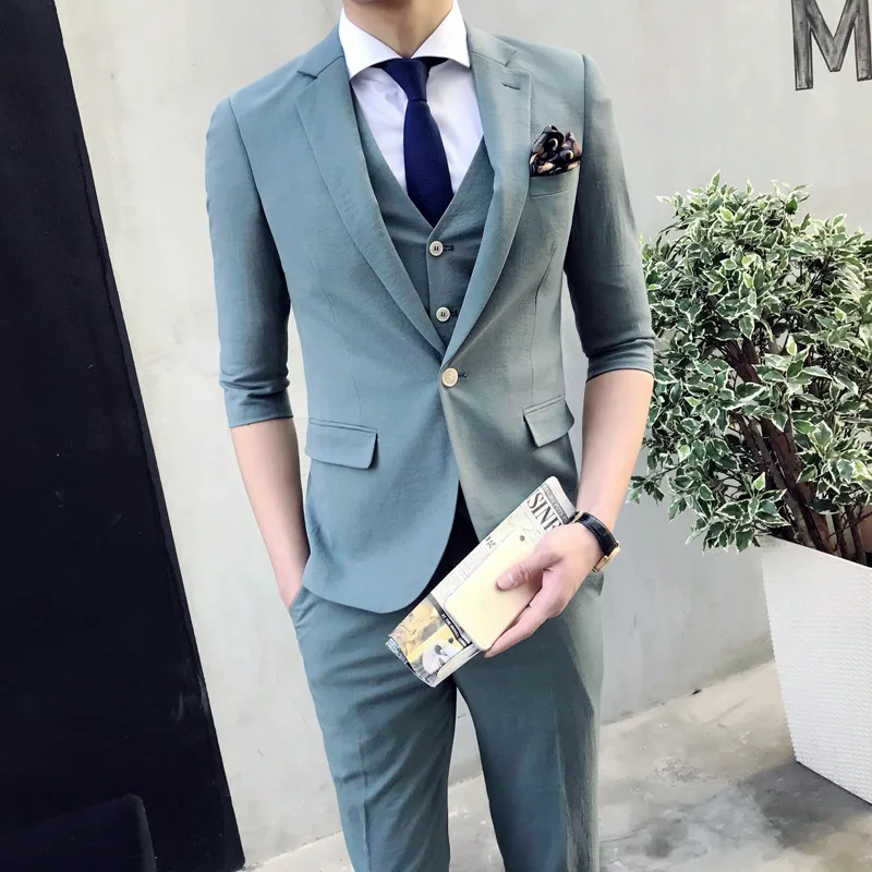 (Blazers + Pants + Vest) Mens Solid Color Slim Seven-sleeves Suit Vest Nine Pants 3-piece Suit Ropa Hombre Formal
(Blazers + Pants + Vest) Mens Solid Color Slim Seven-sleeves Suit Vest Nine Pants 3-piece Suit Ropa Hombre Formal