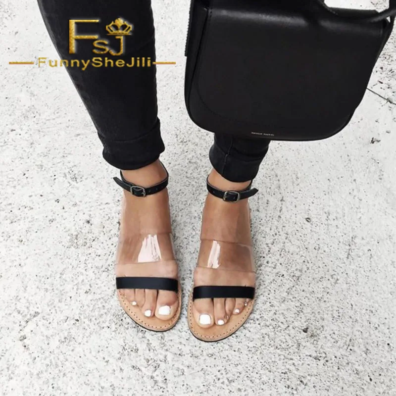Clear Transparent PVC Black Open Toe Flats Buckle Ankle Strap Summer Casual Sexy Woman Shoes 2021 Plus Big Size 41 42 43 FSJ
Clear Transparent PVC Black Open Toe Flats Buckle Ankle Strap Summer Casual Sexy Woman Shoes 2021 Plus Big Size 41 42 43 FSJ