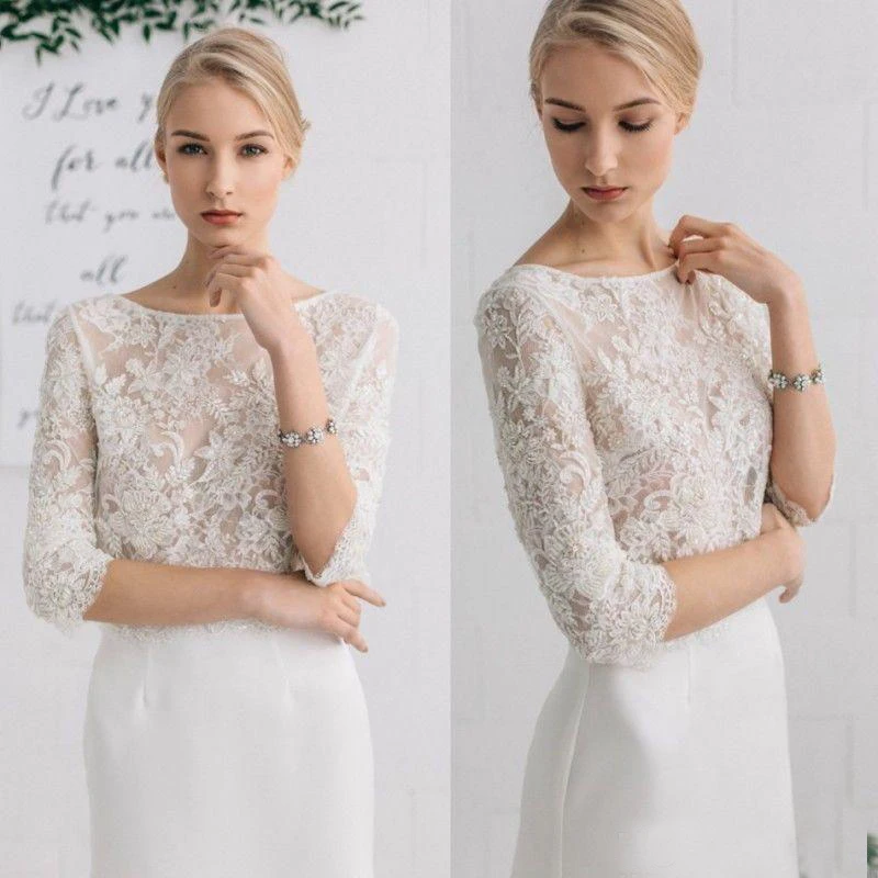 Vintage White Ivory Lace Wraps Wedding Jacket 3/4 Long Sleeves Bridal Bolero Shrug Custom Size Jackets
Vintage White Ivory Lace Wraps Wedding Jacket 3/4 Long Sleeves Bridal Bolero Shrug Custom Size Jackets