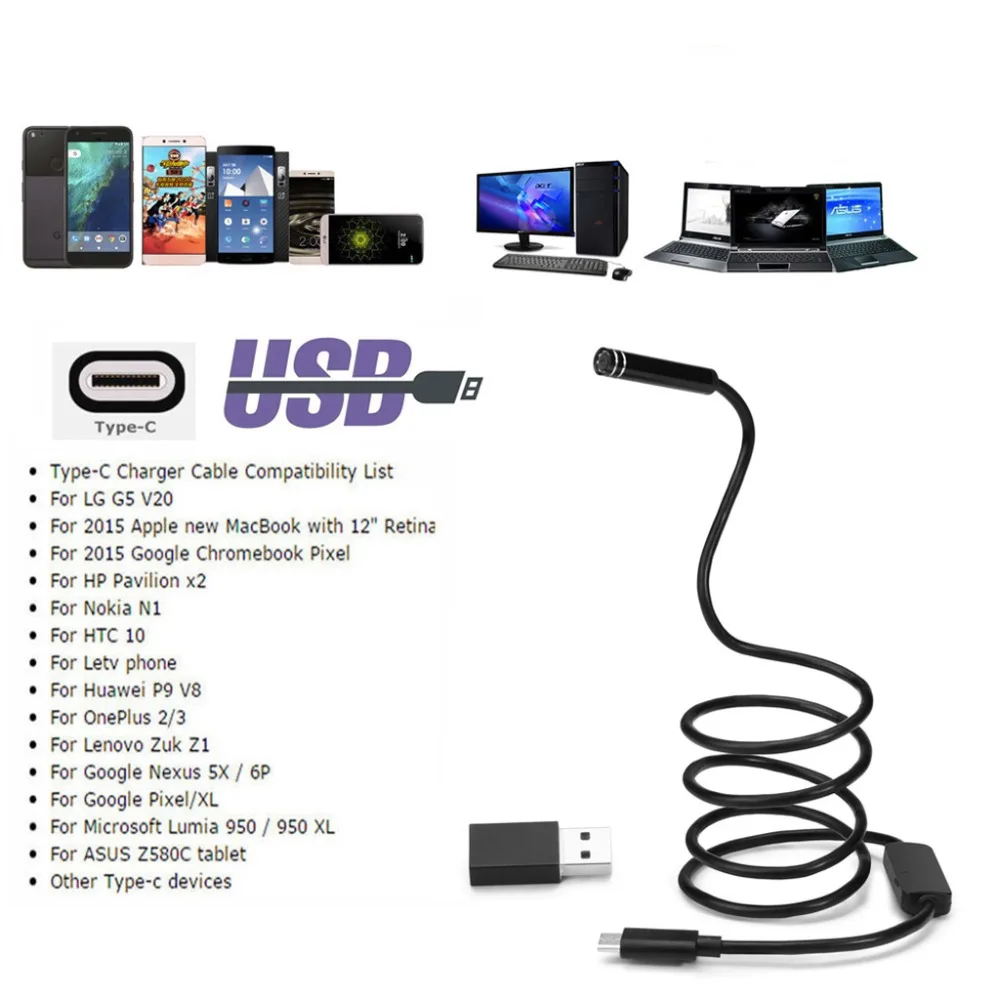 

5.5mm Lens Type C Endoscope Inspection Camera 3M 5M 10M Snake Flexible Cable Borescope Camera For Android Phone Windows PC
