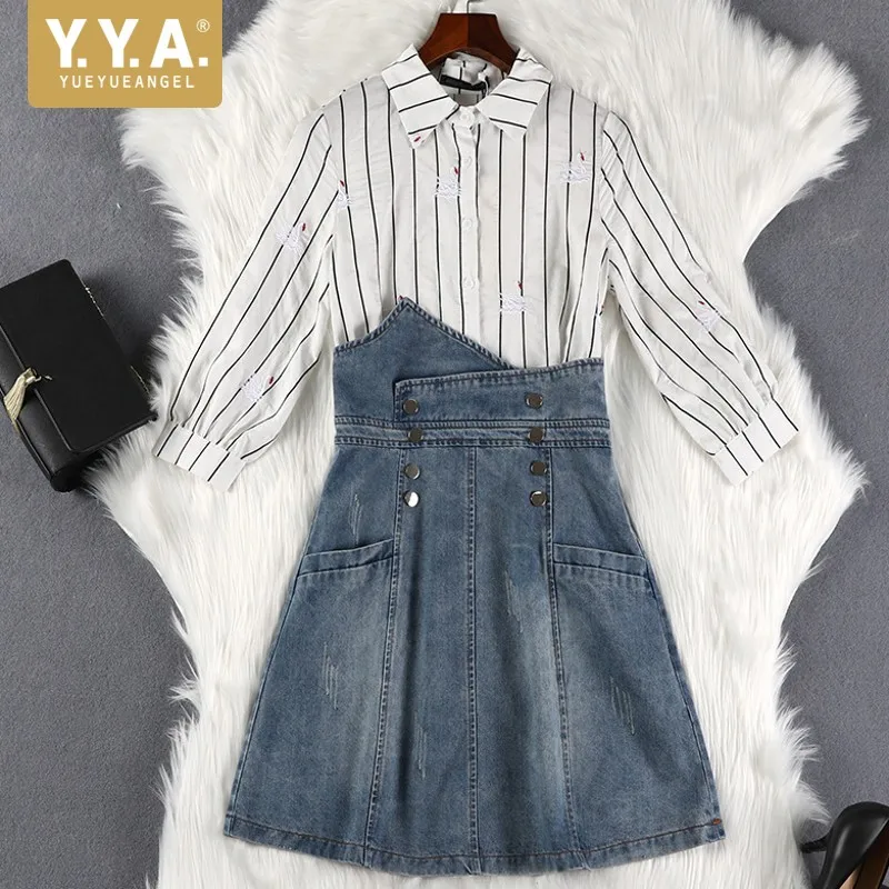 Oversize Women Summer Fake Piece Slim Short Dressed Striped Embrodery Three Quarter Sleeve Shirt Top High Waist Denim Dresses
Oversize Women Summer Fake Piece Slim Short Dressed Striped Embrodery Three Quarter Sleeve Shirt Top High Waist Denim Dresses