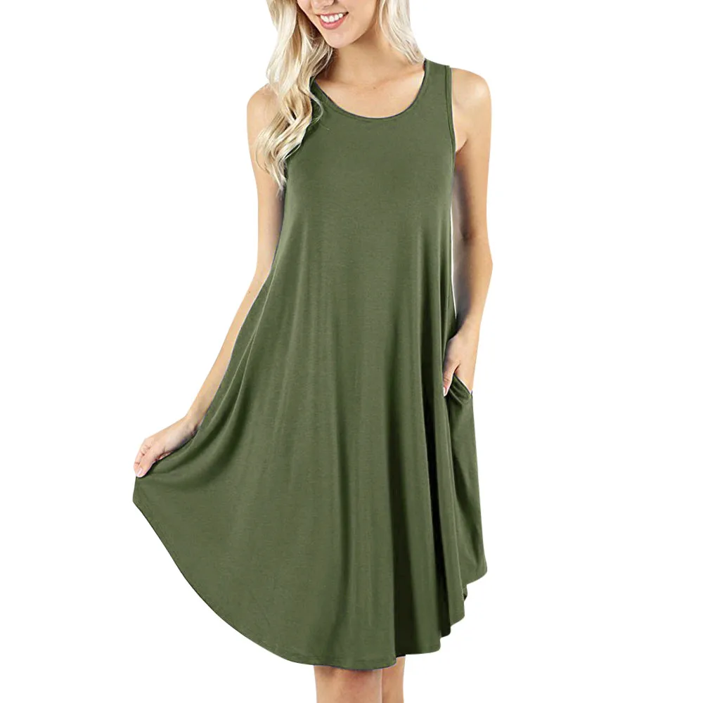 Women Loose Dress Summer O-Neck Solid Sleeveless Dress Pockets Above Knee Casual Swing Tnak Mini Dresses
Women Loose Dress Summer O-Neck Solid Sleeveless Dress Pockets Above Knee Casual Swing Tnak Mini Dresses