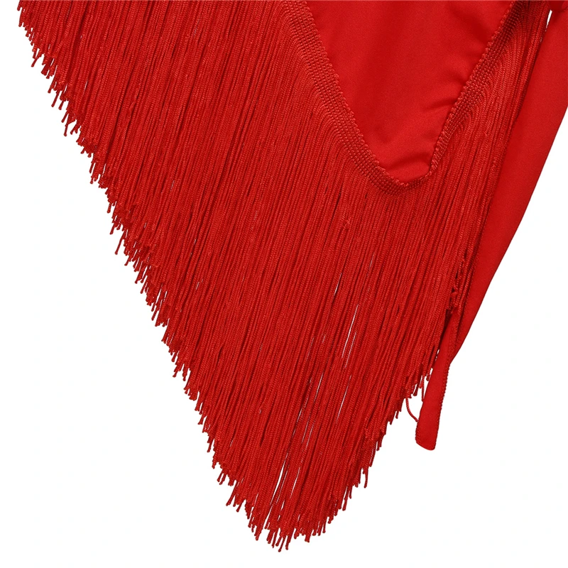 Teen Girls Dance Dress Mesh Splice Irregular Tassels Hem for Latin Ballroom Rumba Tango Performances Competition Costume | Детская
