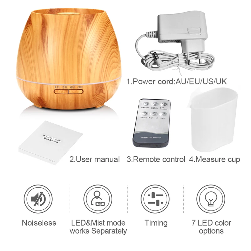 550ml Air Humidifier Aroma Essential Oil Diffuser Ultrasonic with Wood Grain electric LED Lights aroma diffuser for home
550ml Air Humidifier Aroma Essential Oil Diffuser Ultrasonic with Wood Grain electric LED Lights aroma diffuser for home