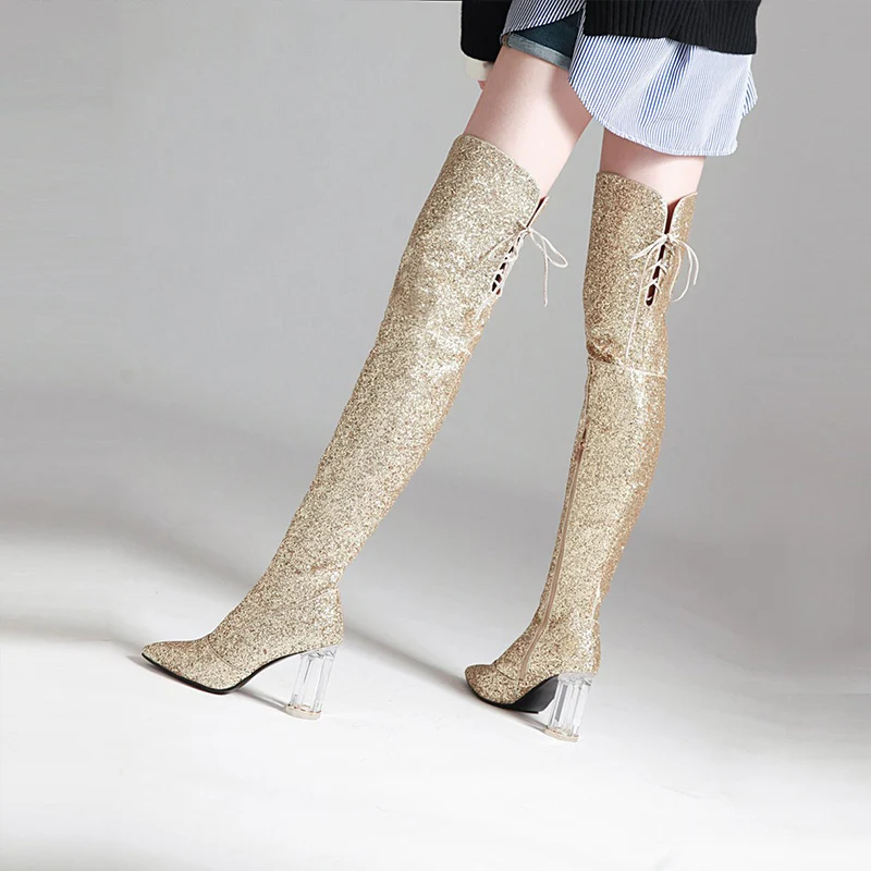 WETKISS Transparent High Heels Women Boot Pointed Toe Sequinted Cloth Footwear Over The Knee Female Boots Shoes Woman Winter
WETKISS Transparent High Heels Women Boot Pointed Toe Sequinted Cloth Footwear Over The Knee Female Boots Shoes Woman Winter