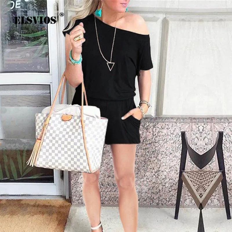 ELSVIOS Sexy Elastic Waist Slim Summer Playsuit Women Off Shoulder Short Jumpsuit Romper Femme Short Sleeve Solid Beach Overalls
ELSVIOS Sexy Elastic Waist Slim Summer Playsuit Women Off Shoulder Short Jumpsuit Romper Femme Short Sleeve Solid Beach Overalls