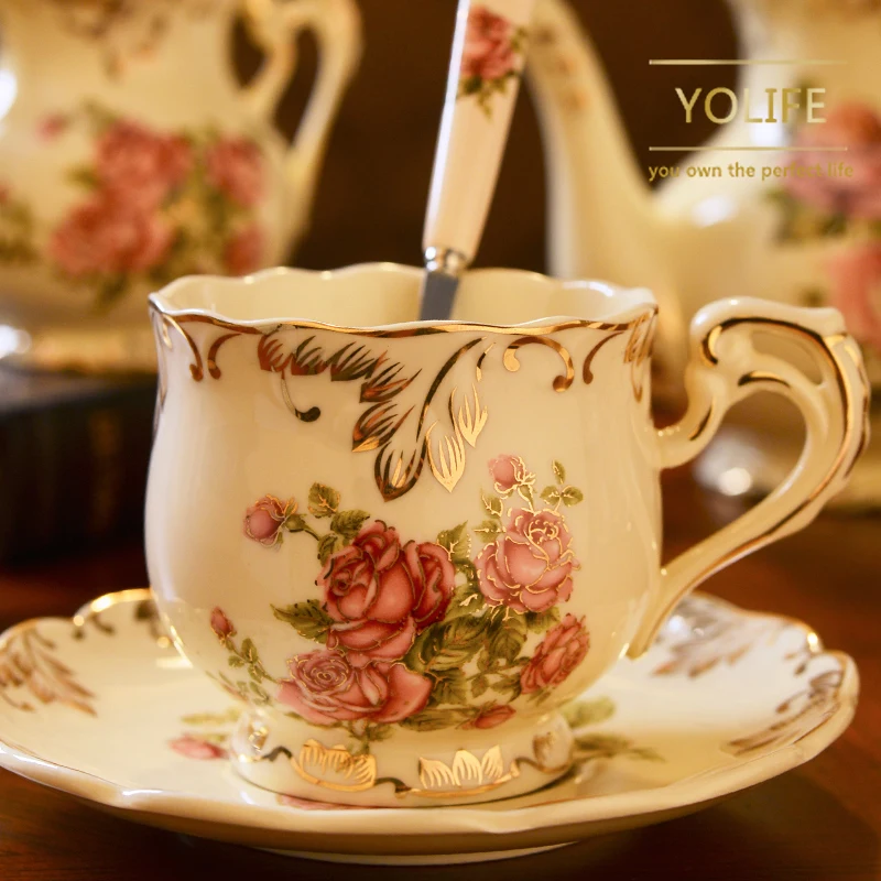 Yolife Ceramic Coffee Cup and Saucer Handpainted Rose Porcelain Tea Cup Set with Spoon Classic Drinkware Gift
Yolife Ceramic Coffee Cup and Saucer Handpainted Rose Porcelain Tea Cup Set with Spoon Classic Drinkware Gift