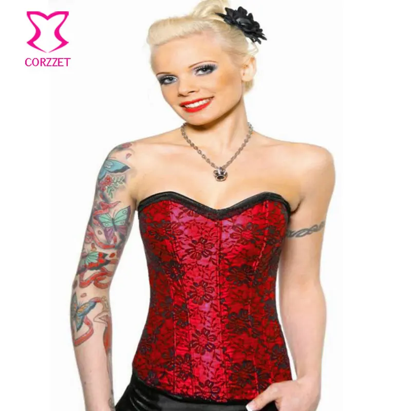 Steampunk Burlesque Red Floral Lace Steel Boned Corset Bustier Lingerie Strapless Overbust Sexy Corsets Gothic Clothing Women
Steampunk Burlesque Red Floral Lace Steel Boned Corset Bustier Lingerie Strapless Overbust Sexy Corsets Gothic Clothing Women