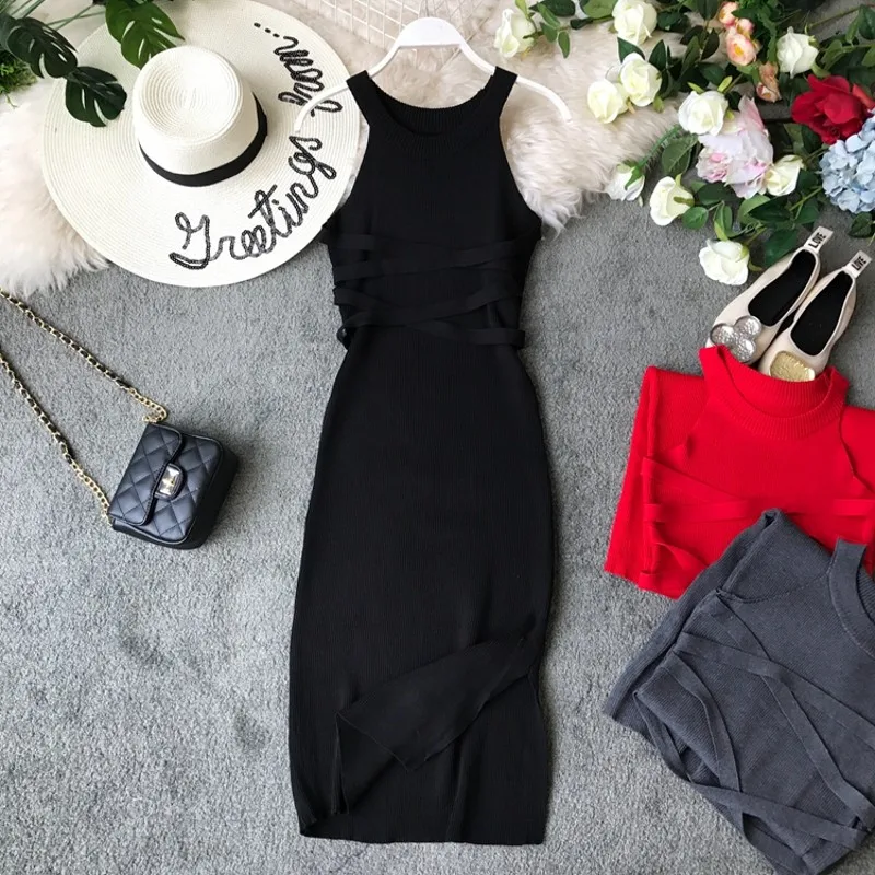 Women Spaghetti Strap Dresses Sexy Split Side Buttons Long Knitted Dress Ladies Sleeveless Bodycon Tank Dress Vestidos
Women Spaghetti Strap Dresses Sexy Split Side Buttons Long Knitted Dress Ladies Sleeveless Bodycon Tank Dress Vestidos