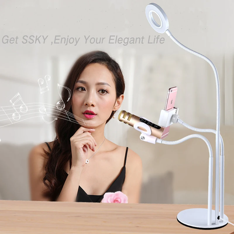 3in1 Selfie Ring Light with Microphone & Cell Phone Holder for Live Stream and Makeup LED Camera Light for iPhone Android Phone
3in1 Selfie Ring Light with Microphone & Cell Phone Holder for Live Stream and Makeup LED Camera Light for iPhone Android Phone