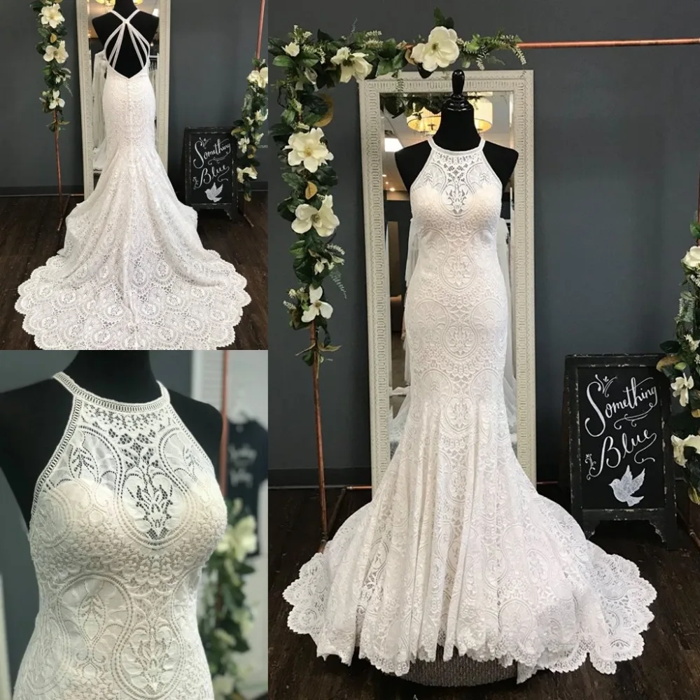 Fully Lace Wedding Dresses 2019 Sheath Court Train Halter Neck Fit and Flare vestido de noiva Romantic robe de soiree
Fully Lace Wedding Dresses 2019 Sheath Court Train Halter Neck Fit and Flare vestido de noiva Romantic robe de soiree