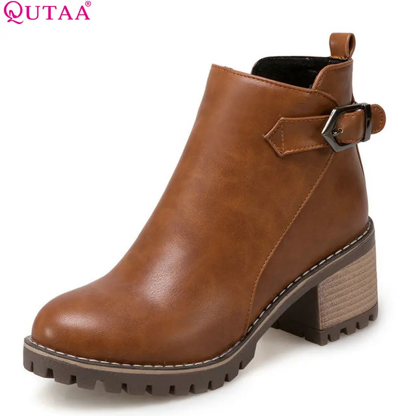 Фото Женские ботинки на молнии QUTAA модные из искусственной кожи - купить