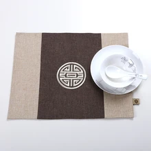 Custom Ethnic Embroidered Happy Chinese Linen Placemat Cotton Rectangle Dining Table Mat Plate Dish Pallet Coffee Pads
