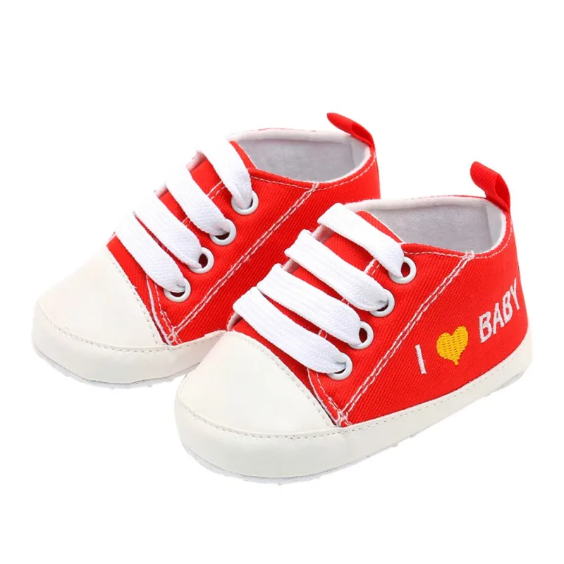 Baby Shoes Newborn First Walkers Baby Boy Girl Letter Printing Canvas Lace-Up Shoes Baby Toddler Shoes