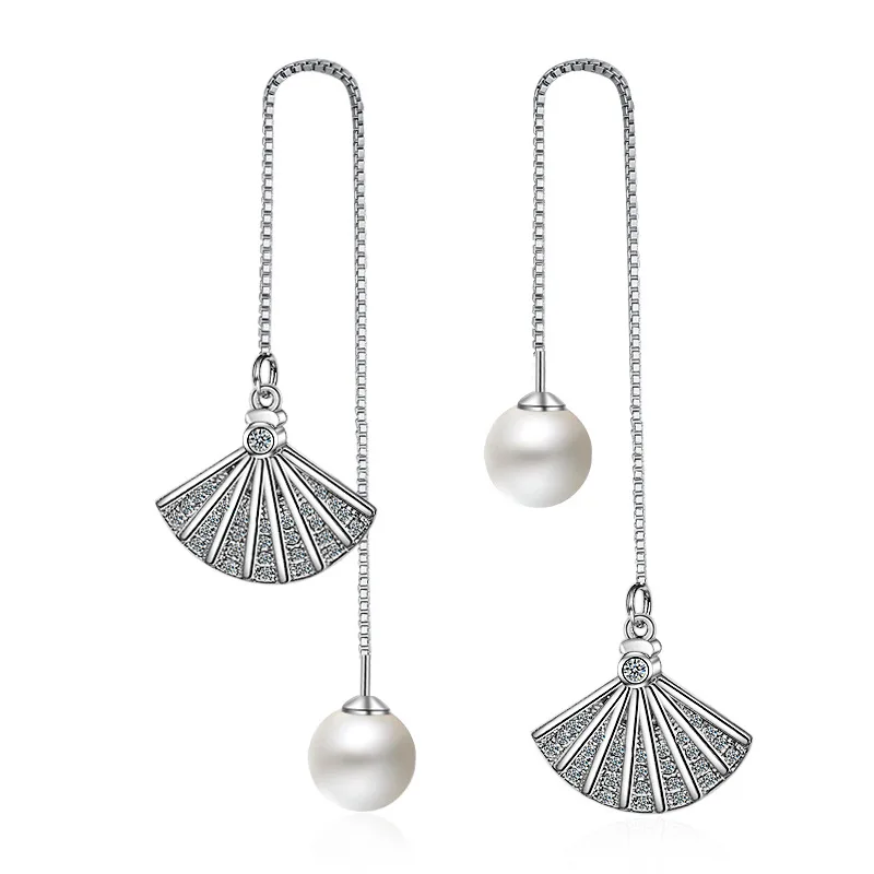 New arrival fashion fan-shaped pearl crystal 925 sterling silver ladies`long tassels stud earrings jewelry for women
New arrival fashion fan-shaped pearl crystal 925 sterling silver ladies`long tassels stud earrings jewelry for women