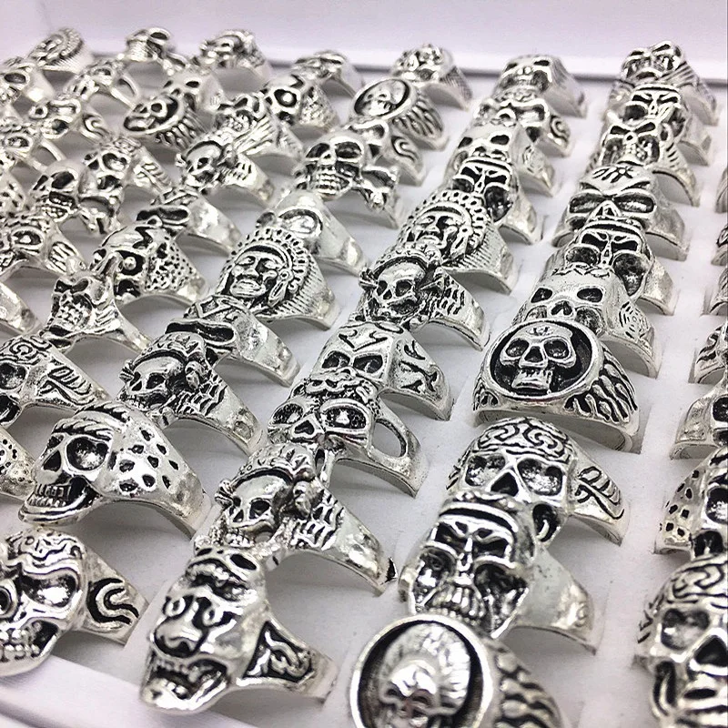 Wholesale 50pcs Skull Rings Men Women Mixed Styles Vintage classic Silver color alloy metal Punk Biker Sports Fashion Jewelry
Wholesale 50pcs Skull Rings Men Women Mixed Styles Vintage classic Silver color alloy metal Punk Biker Sports Fashion Jewelry