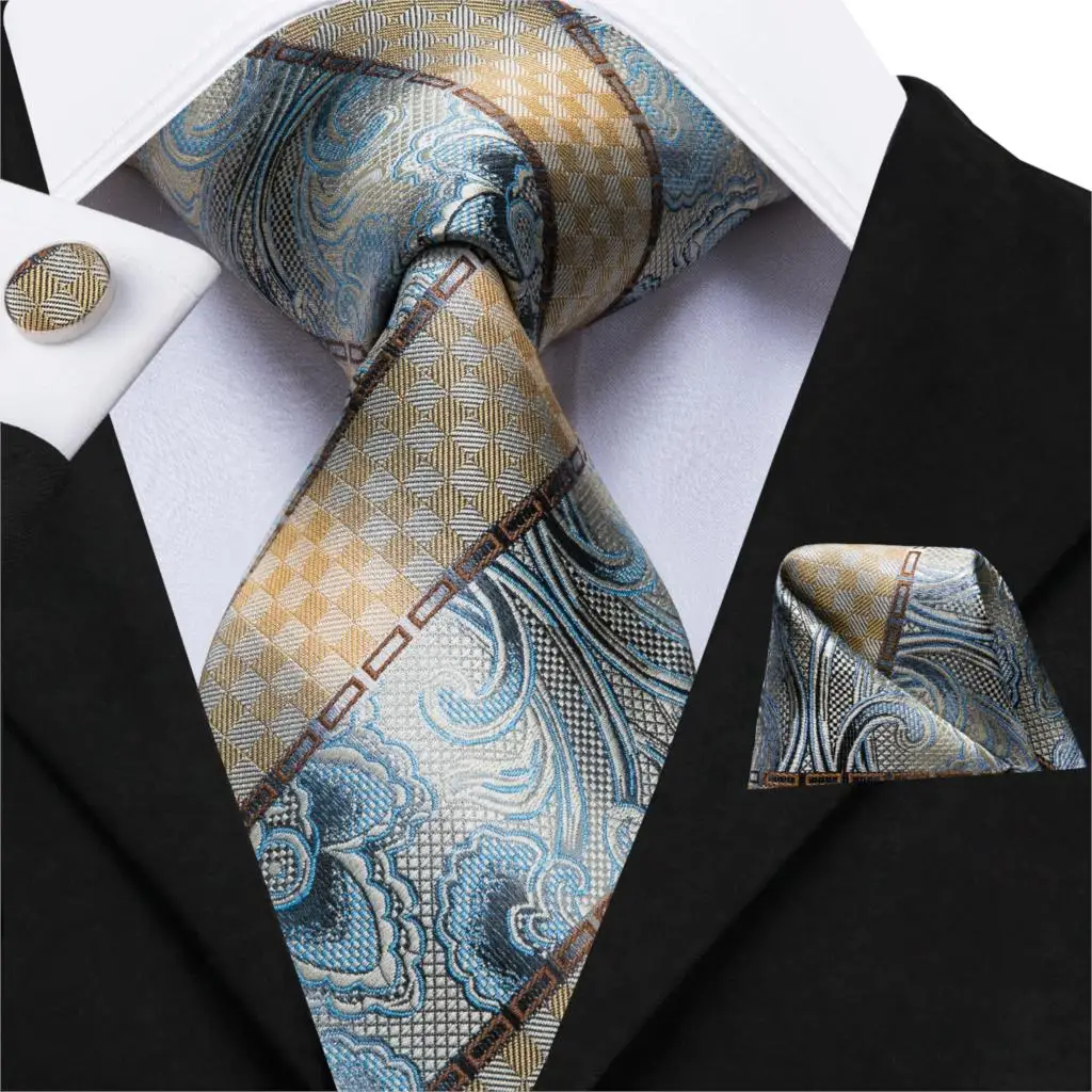 

Hi-Tie роскошный Шелковый мужской модный коричневый полосатый галстук носовой платок запонки набор мужских деловых галстуков для свадебной в...