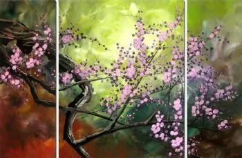 3pcs Floral Oil Painting Modern Canvas Painting Wall Decor-Plum Blossom In The Moonlight IV