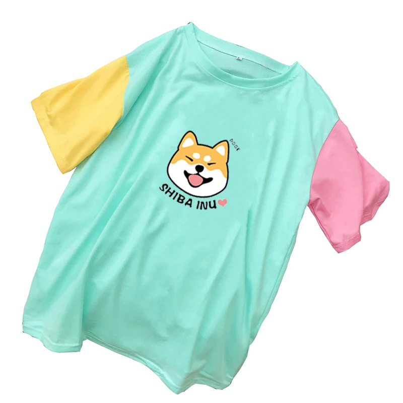 Женские футболки Harajuku Kawaii Shiba Caroon Графические летние новые цветные хлопковые