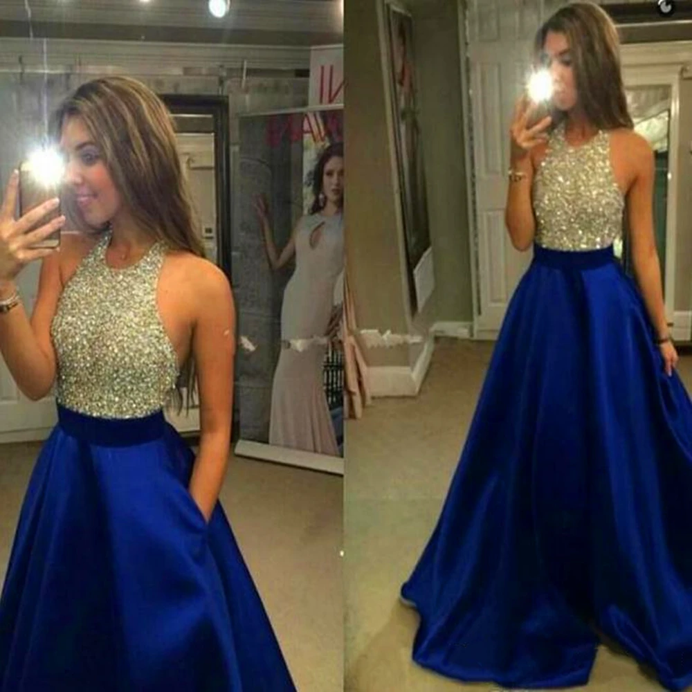Royal Blue Satin Prom Dresses 2021 for Women with Beaded Pocket Halter Floor Length Zipper Formal Evening Party Gowns
Royal Blue Satin Prom Dresses 2021 for Women with Beaded Pocket Halter Floor Length Zipper Formal Evening Party Gowns