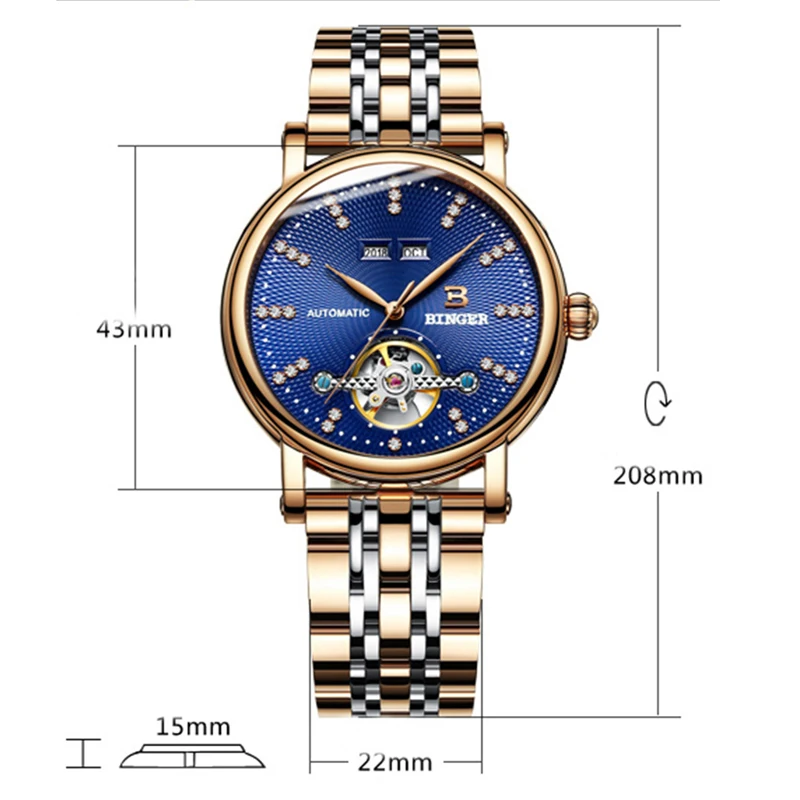 Switzerland BINGER Mechanical Watches Luxury Rose Gold Case Stainless Steel Diamond Display Fashion Blue Men Automatic Watch Men
Switzerland BINGER Mechanical Watches Luxury Rose Gold Case Stainless Steel Diamond Display Fashion Blue Men Automatic Watch Men