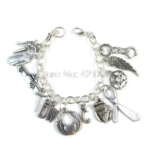 12pcs Supernatural inspired bracelet Dean Winchester style Charm Bracelet silver tone Destiel Charms bracelet
12pcs Supernatural inspired bracelet Dean Winchester style Charm Bracelet silver tone Destiel Charms bracelet
